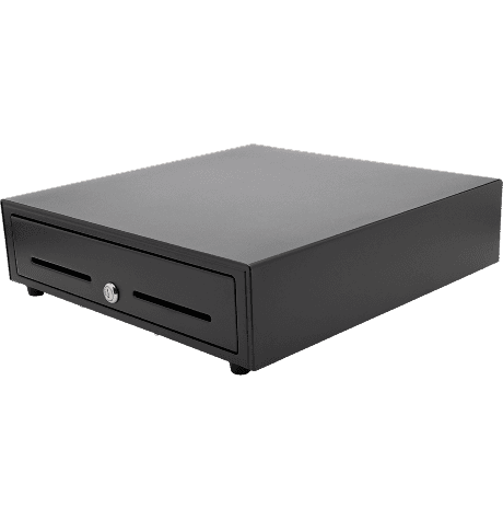 Black 16″ POS cash drawer for restaurant and retail checkout counters