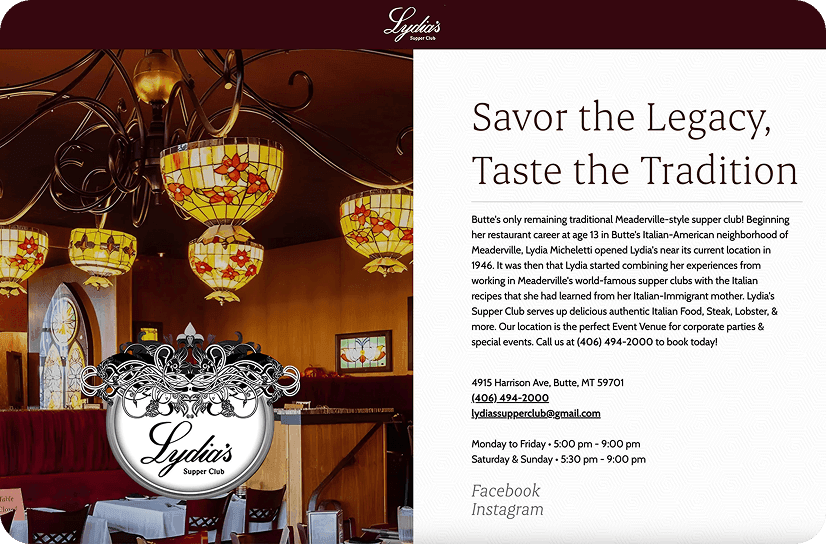 Lydia’s Supper Club website