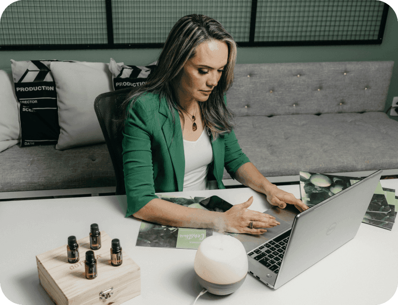 A business owner runs a transaction in the office using a virtual payment terminal