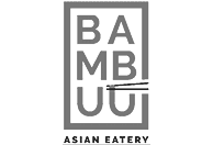 BAMBUU Asian Eatery logo in red and white with chopsticks design