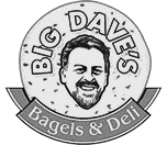 Big Dave’s Bagels & Deli logo with illustrated portrait on a bagel background
