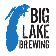 Big Lake Brewing logo with blue lake silhouette and distressed black lettering