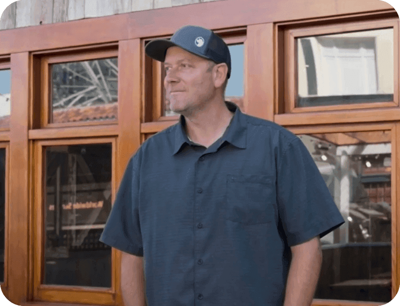 Stryker Scales, Co-owner of Blue Barn, standing outside the restaurant