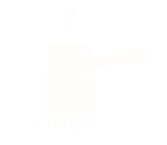 Cafeneo logo with a steaming coffee pot icon in gold tones