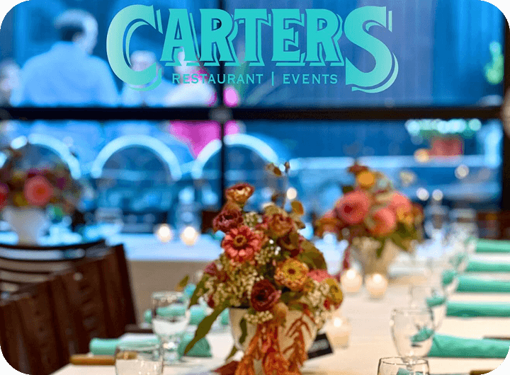 The elegant dining room inside Carters restaurant