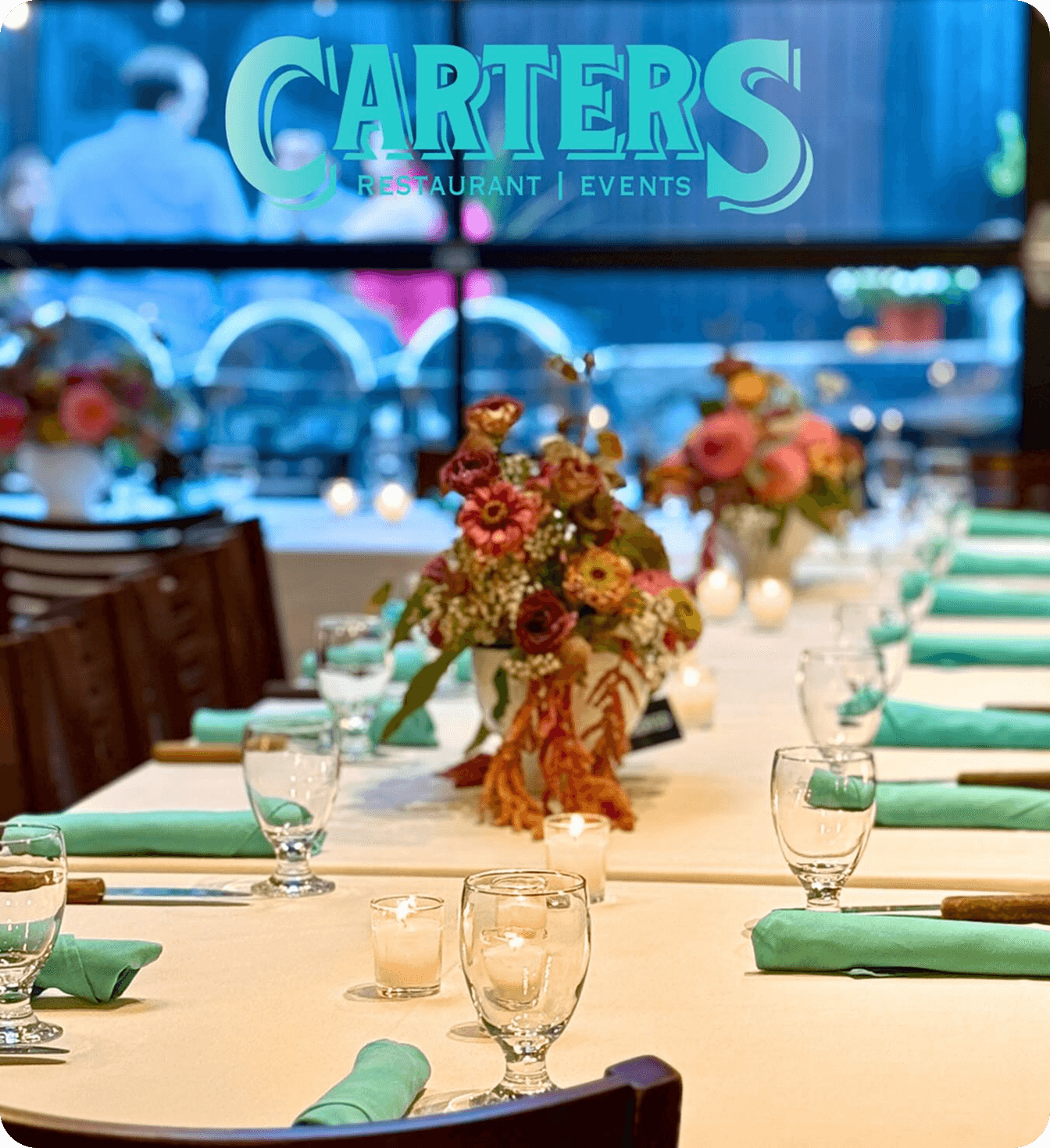 The elegant dining room inside Carters restaurant