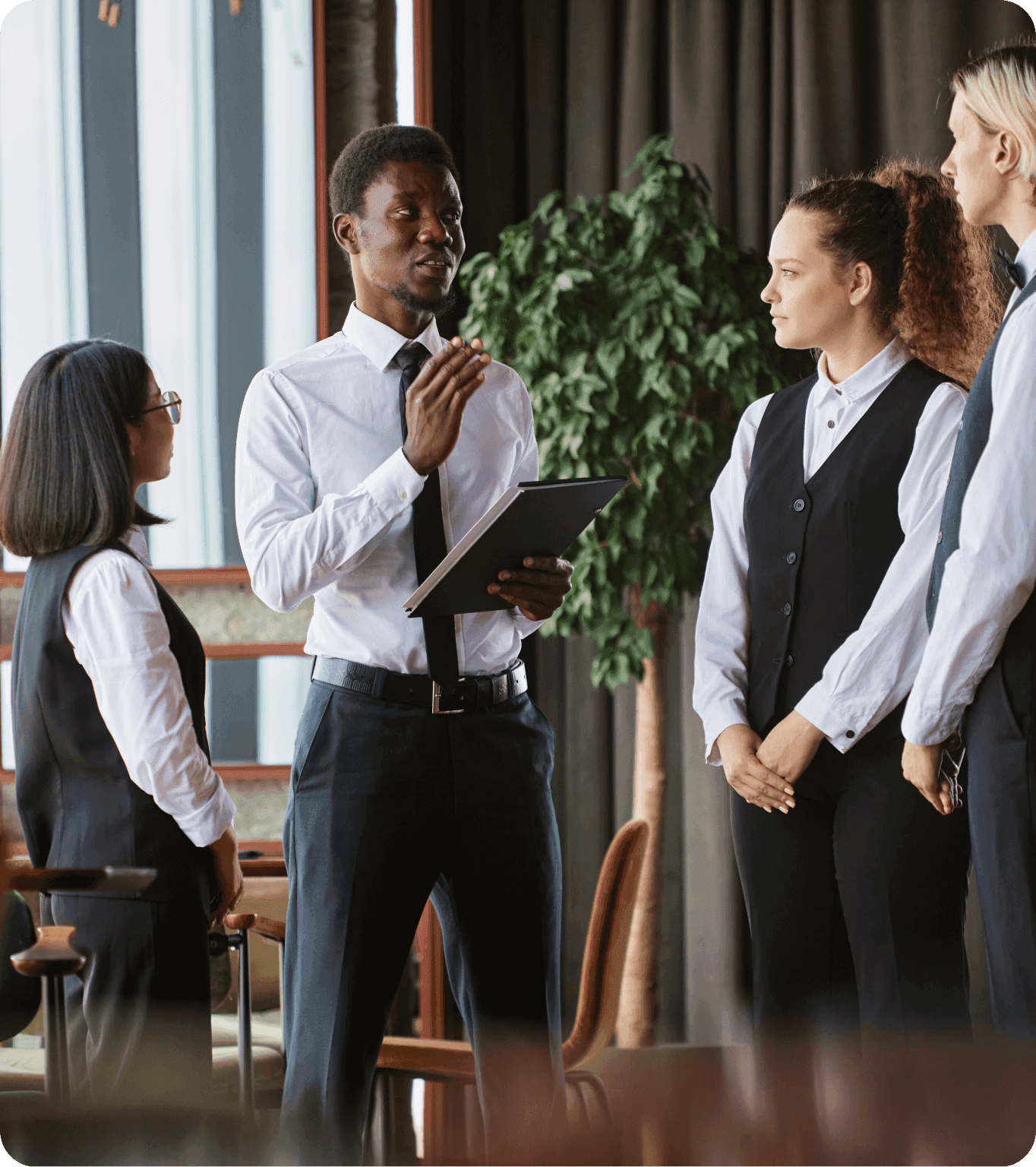 Restaurant employee team meeting