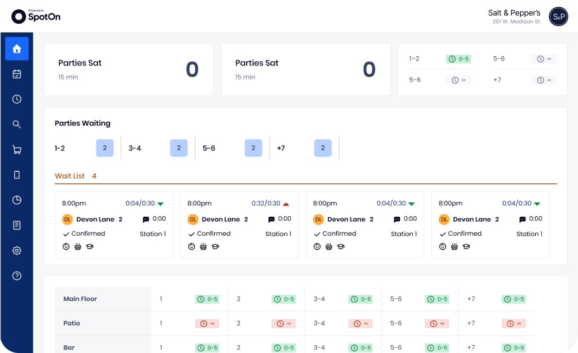 Experiences by SpotOn Reserve dashboard screen showing workflow of adding a new reservation