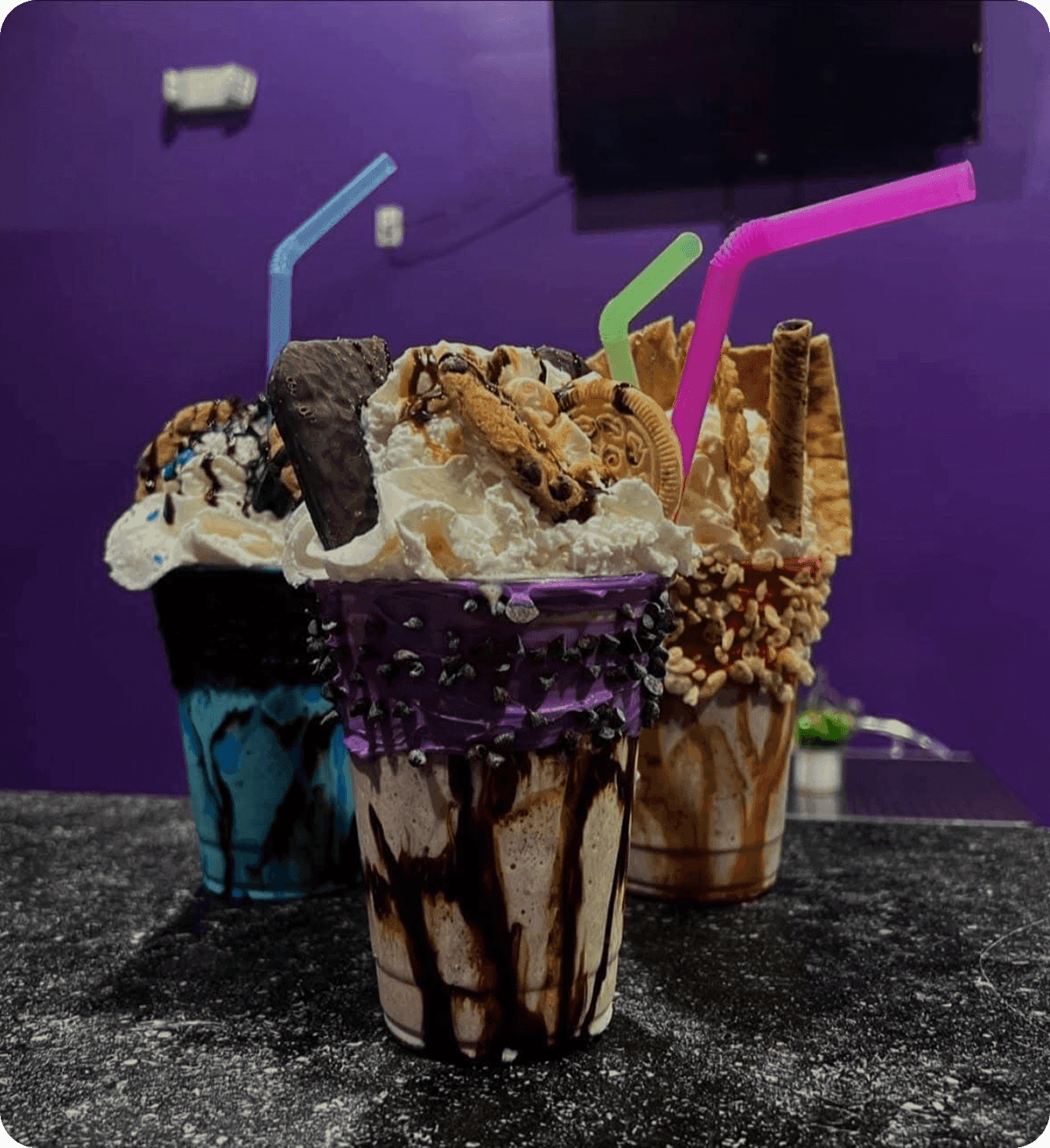Three decadent ice cream sundaes from Frozen World.