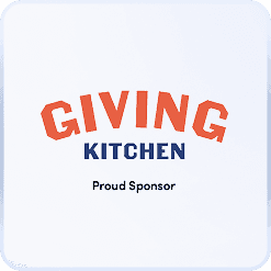 Giving Kitchen Proud Sponsor logo in orange and navy text