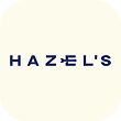 Hazel’s logo in navy blue with stylized arrow design replacing the letter E.