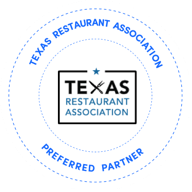 White circle representing the logo of Texas Restaurant Association Preferred partner