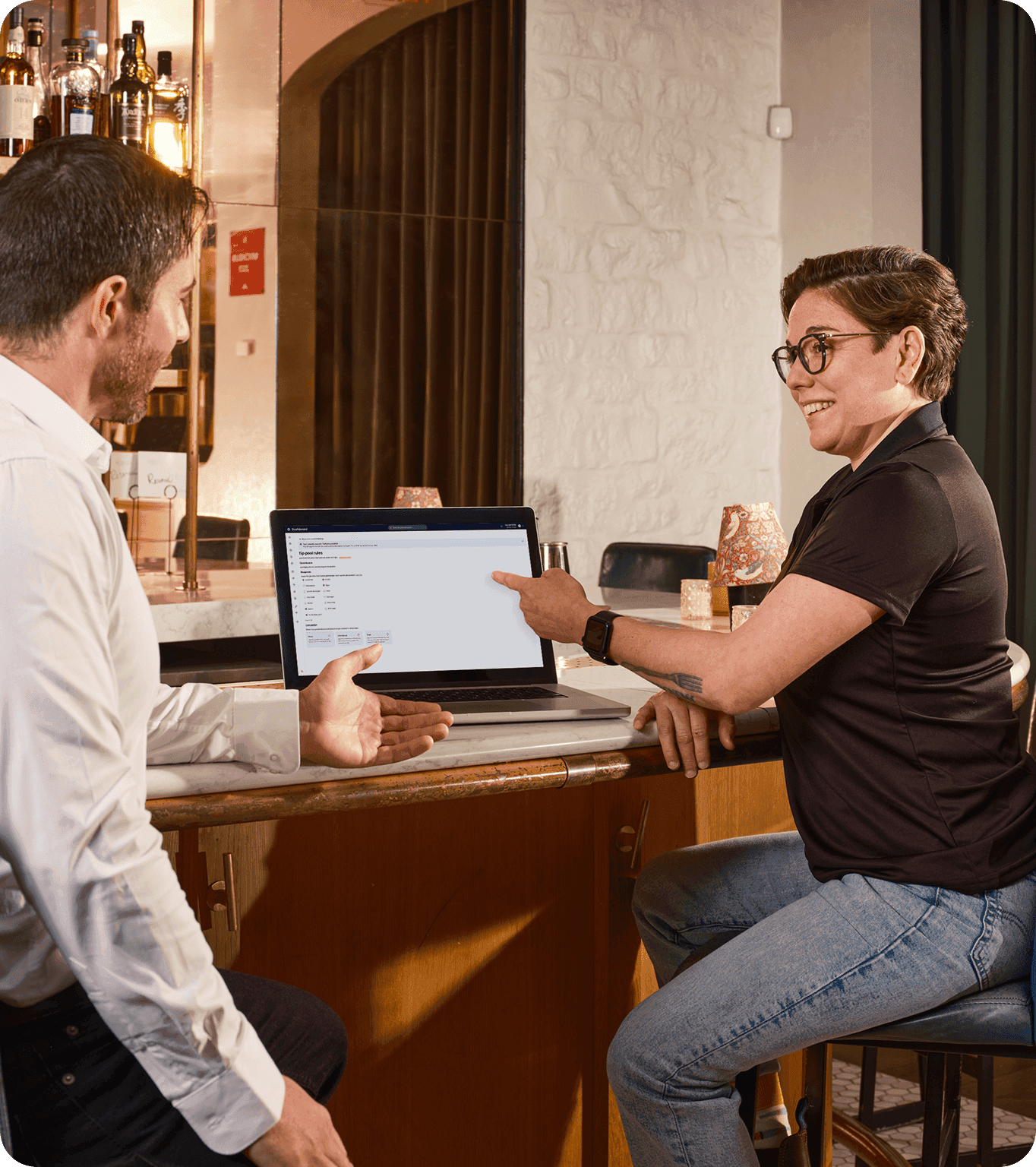 A restaurant manager reviews and approves tip payouts quickly