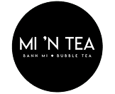 Mi ’N Tea circular black logo with white text for banh mi and bubble tea