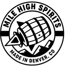 Mile High Spirits logo featuring a rolling barrel and Denver mountains