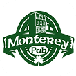 Monterey Pub logo with green crest, building illustration, and shamrock