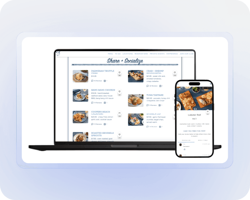 An example online ordering website from Popmenu on a laptop and mobile phone