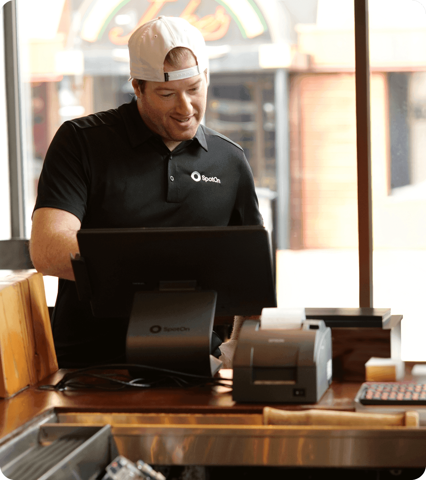 Various SpotOn restaurant hardware devices working together