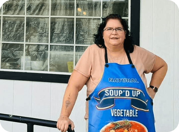 Renee Gordon, owner of Soup'd Up, standing in front of her restaurant
