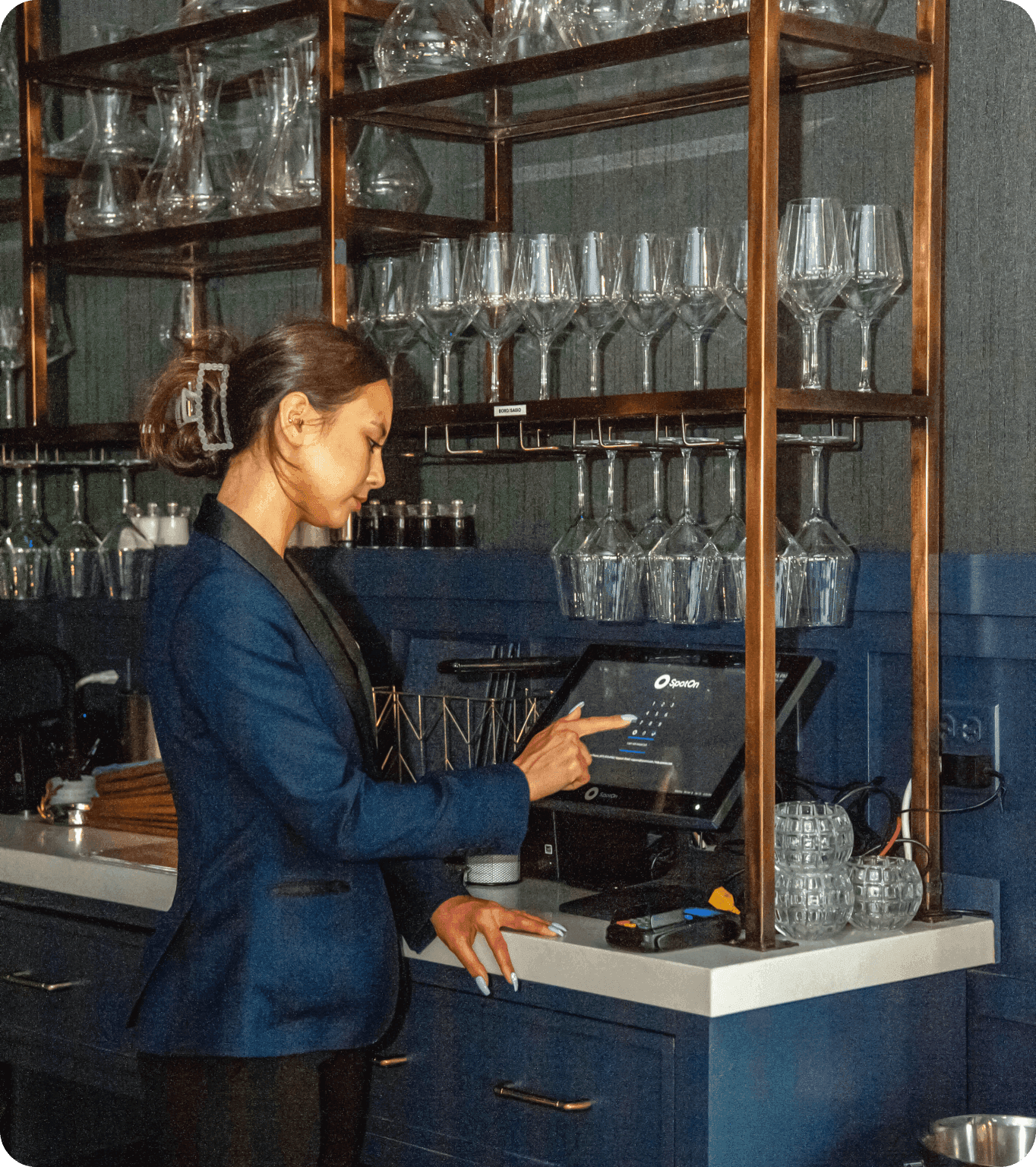 Restaurant employee logging into a POS station
