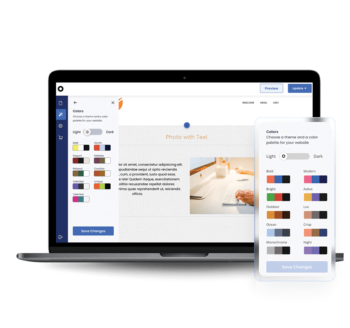 Online dashboard with drag-and-drop website editing tools