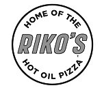 Riko’s Pizza logo with circular design and the phrase Home of the Hot Oil Pizza