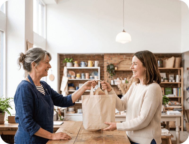A customer logs in on a payment terminal to earn loyalty points at a small business
