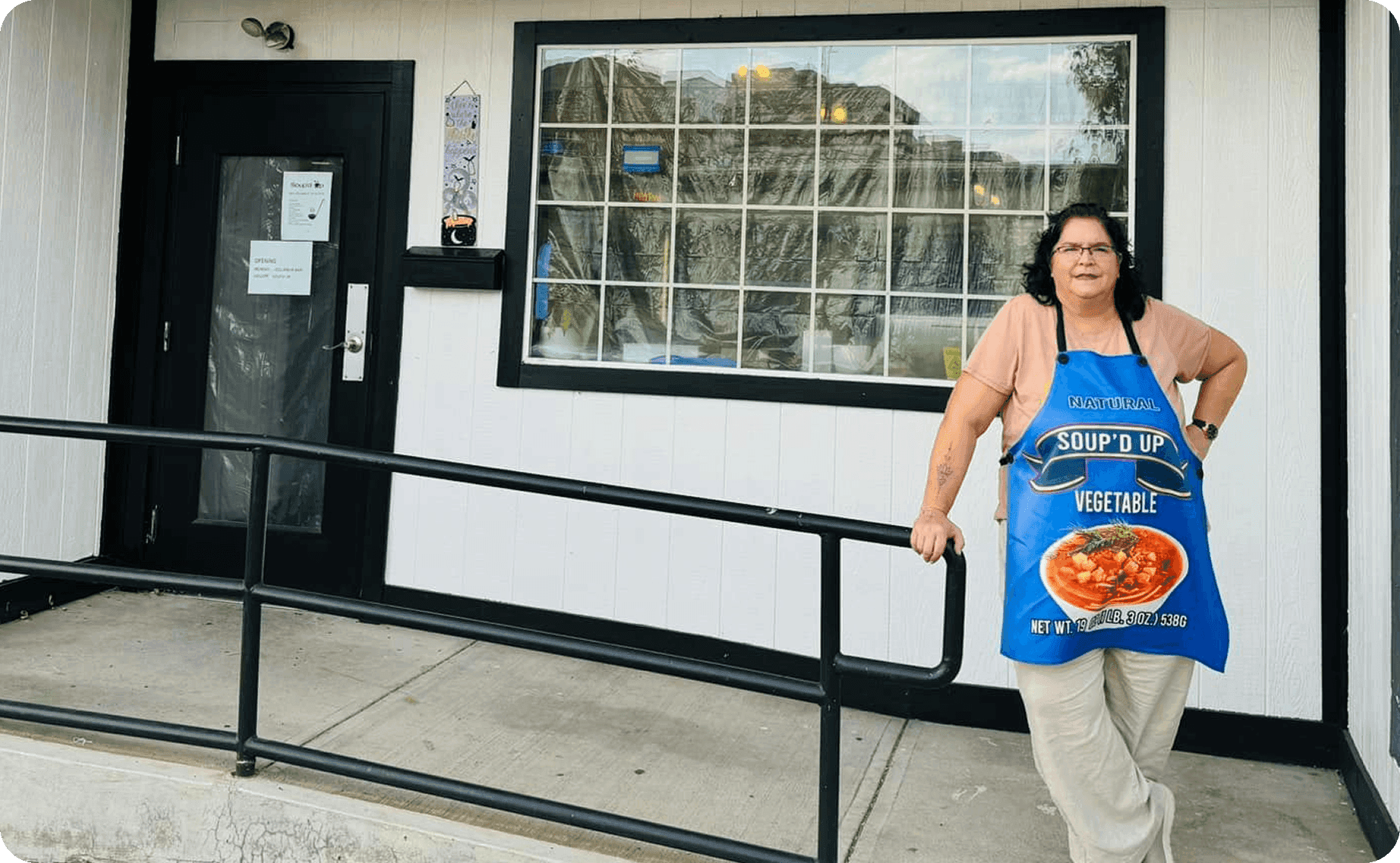 Renee Gordon, Chef & Owner of Soup’d Up, standing outside the restaurant’s storefront