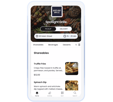 Menu on the GoTo Place app by SpotOn