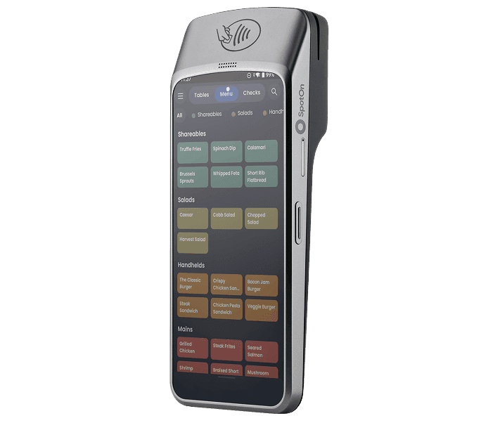SpotOn Handheld with casual dining menu