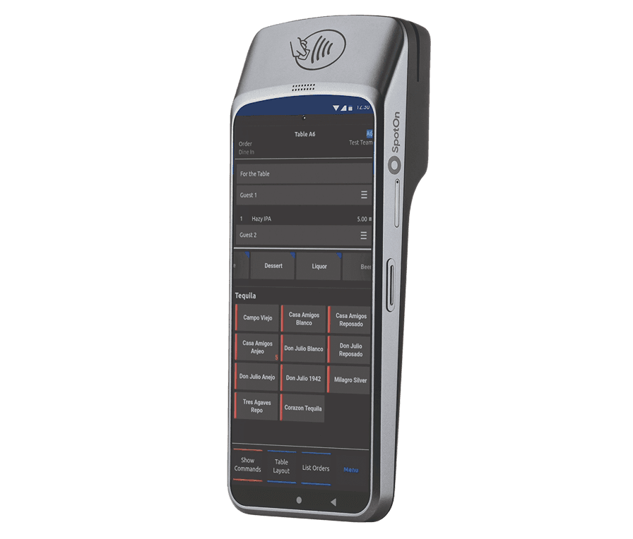 SpotOn Handheld with RPOS menu UI