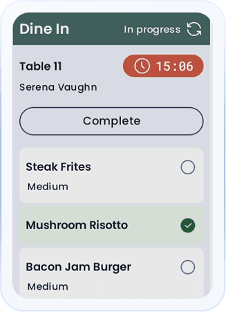 SpotOn KDS display showing restaurant orders in the kitchen