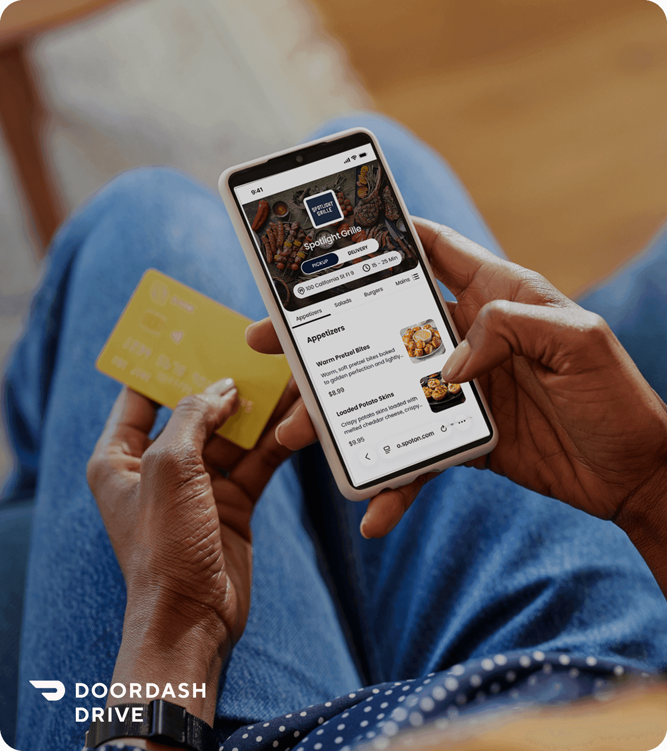 SpotOn online ordering on mobile with DoorDash Drive logo