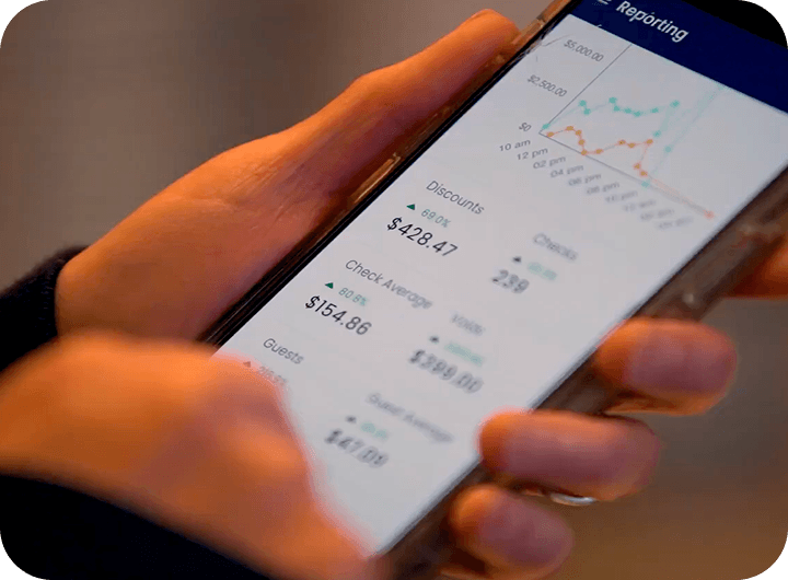 SpotOn reporting dashboard on a phone at Hazel’s