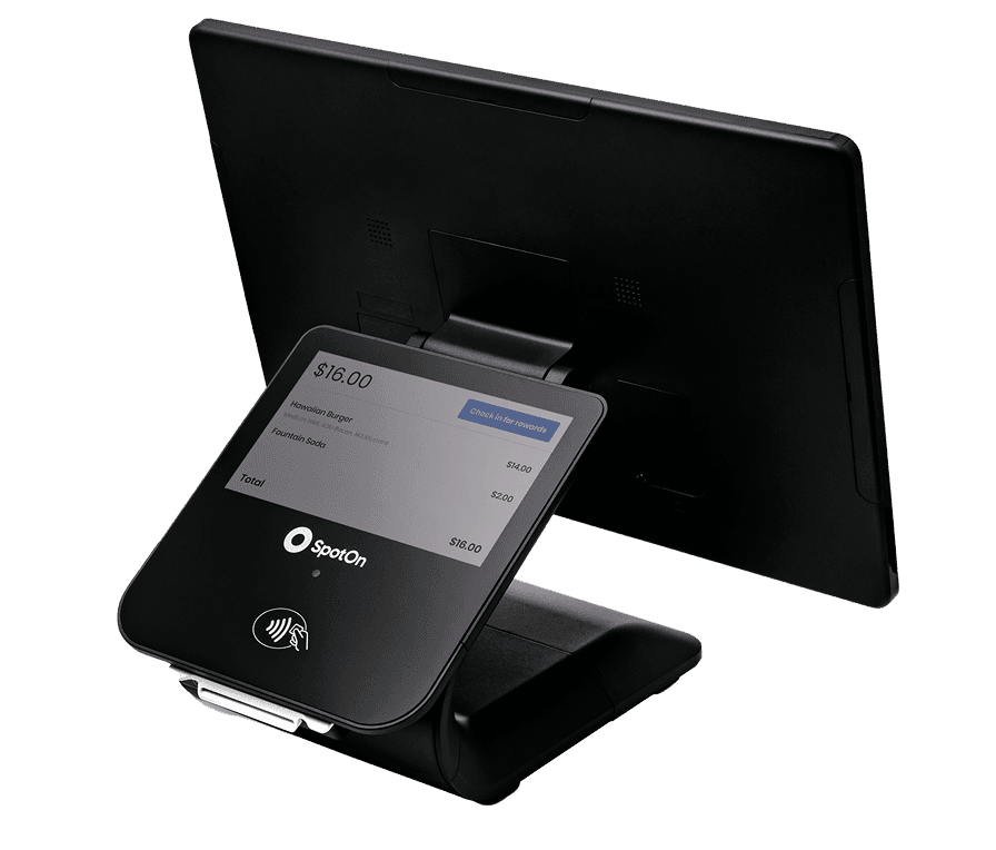 SpotOn Station 15 with an attached payment terminal