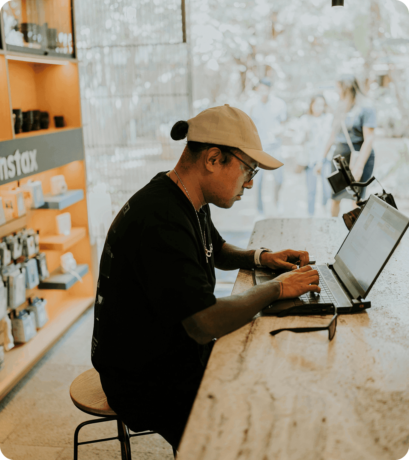 A small business owner looks at their new custom designed website.