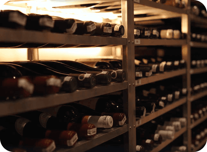 Dozens of wine bottles in the cellar of COTE Korean Steakhouse