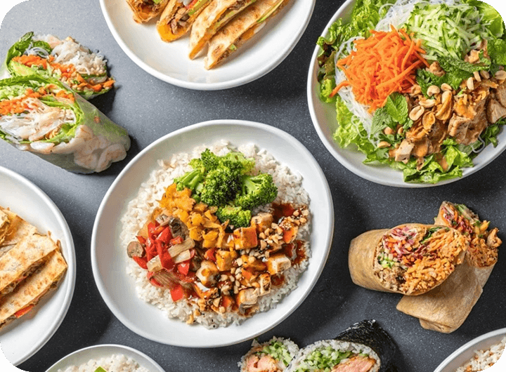 World Wrapps fresh wraps, rice bowls, salads and spring rolls assortment