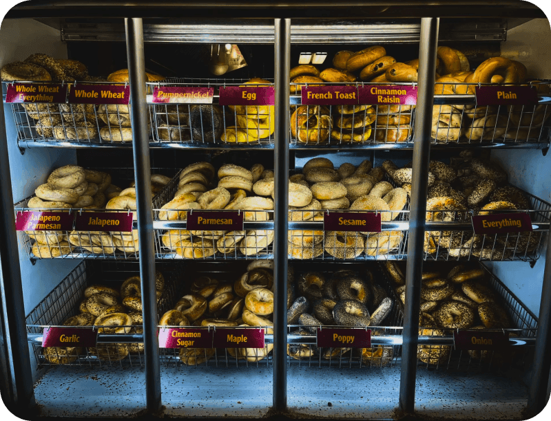 Assorted fresh bagels at Big Dave's Bagels & Deli
