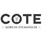Black signature  with capital letters on transparent background "COTE" and below it there are two black stars between which is written with smaller black capitel letters "KOREAN STEAKHOUSE"