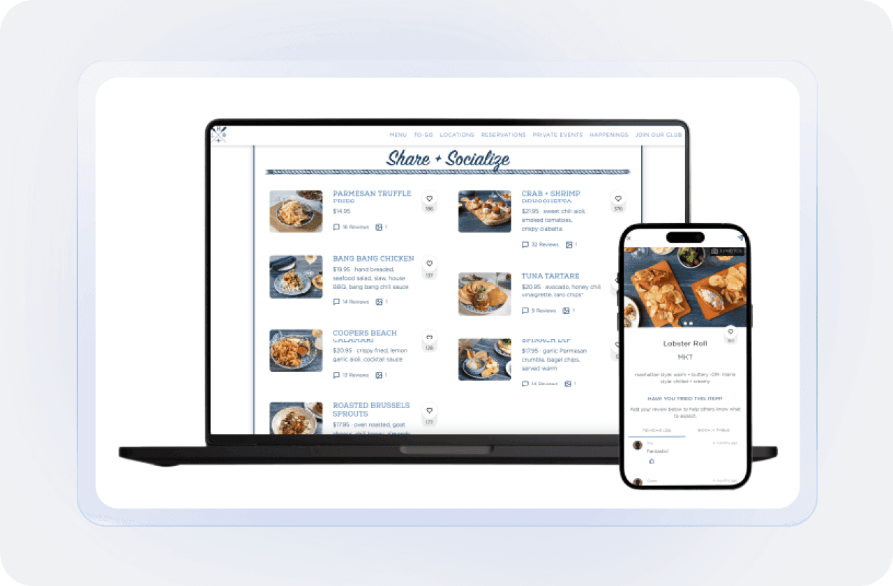 An example online ordering website from Popmenu on a laptop and mobile phone