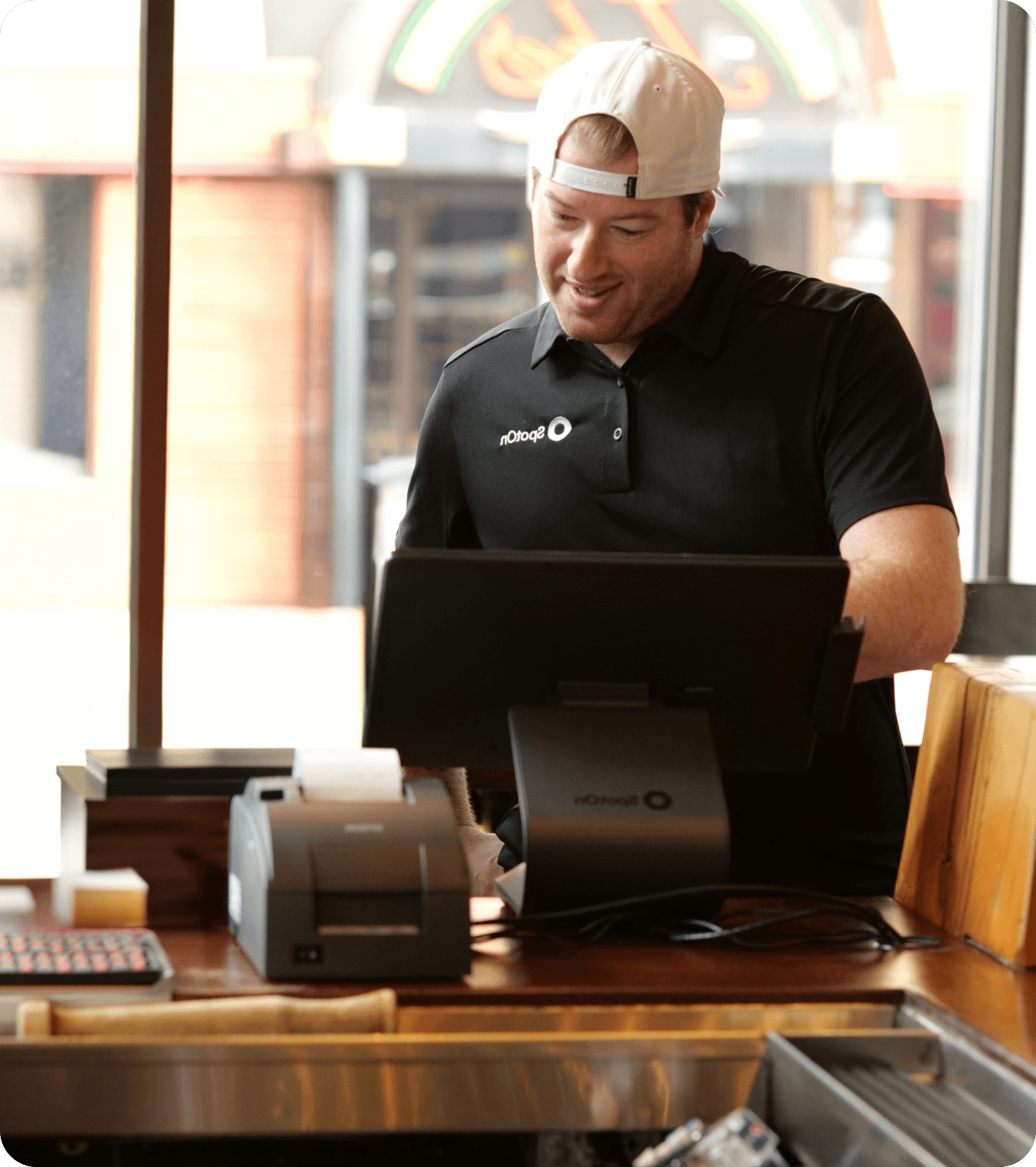 Various SpotOn restaurant hardware devices working together