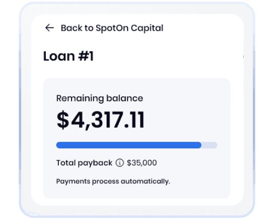 SpotOn Capital loan payback screen