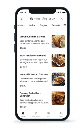 SpotOn online ordering menu on a phone