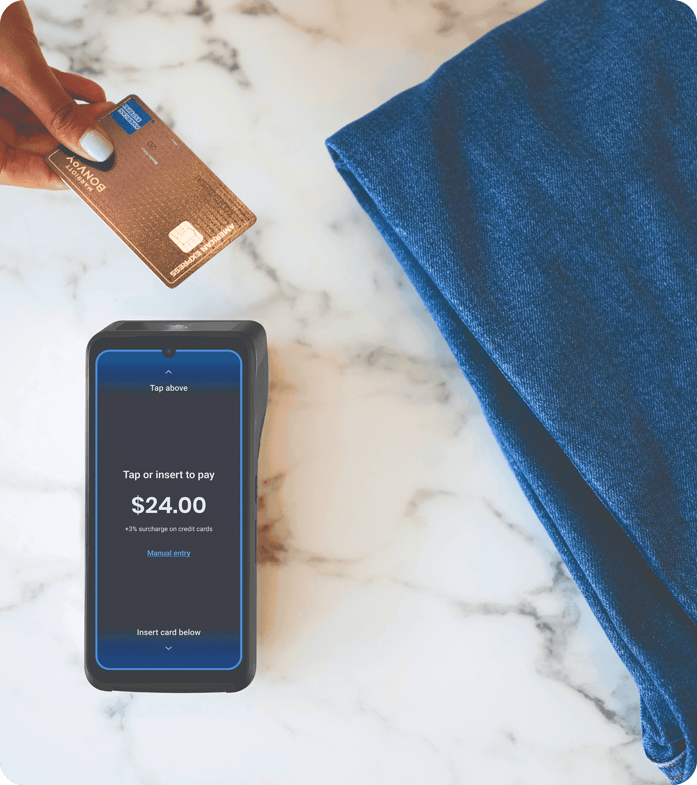 A small business employees runs a transaction with a surcharge