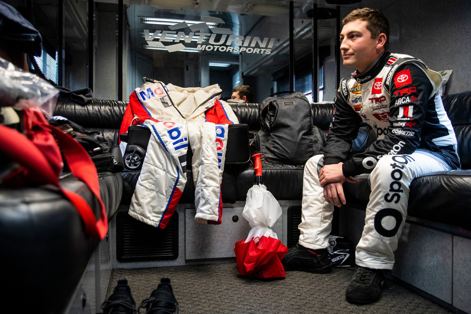 Derek Griffith prepares to race the SpotOn car in the Lucas Oil 200.