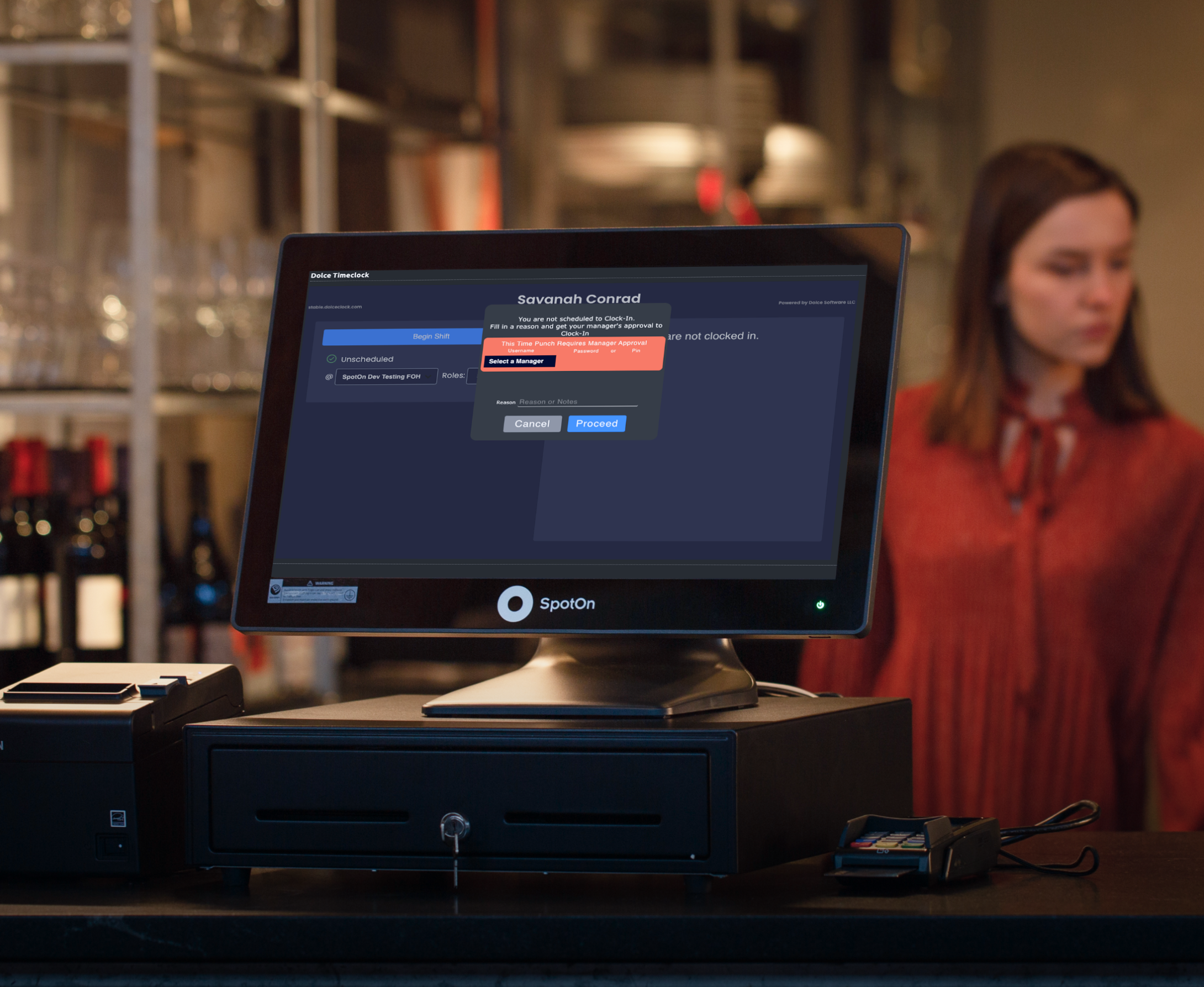 Dolce, labor management tool integration on SpotOn Restaurant POS.