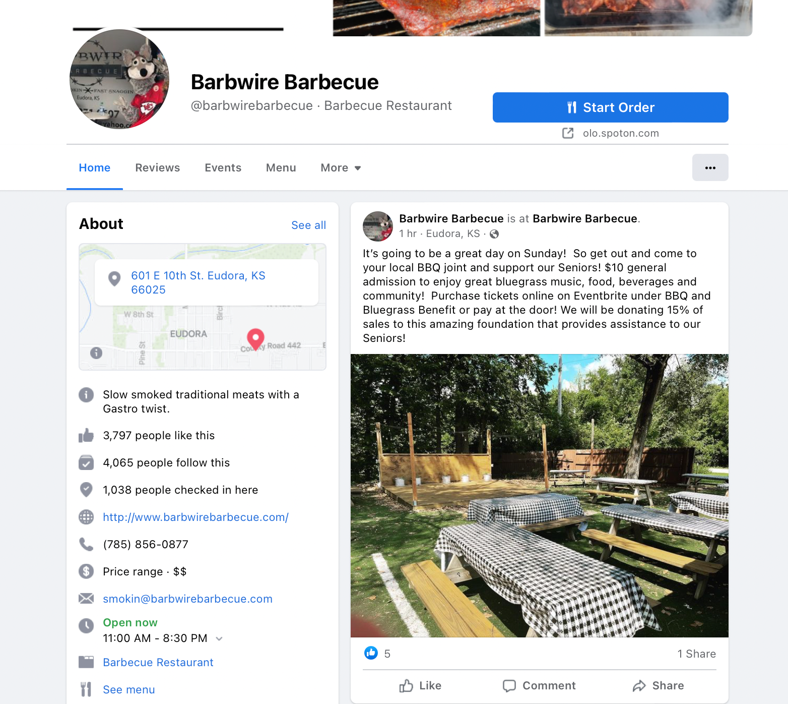Barbwire Barbecue business hours, map, and other details on Facebook page.