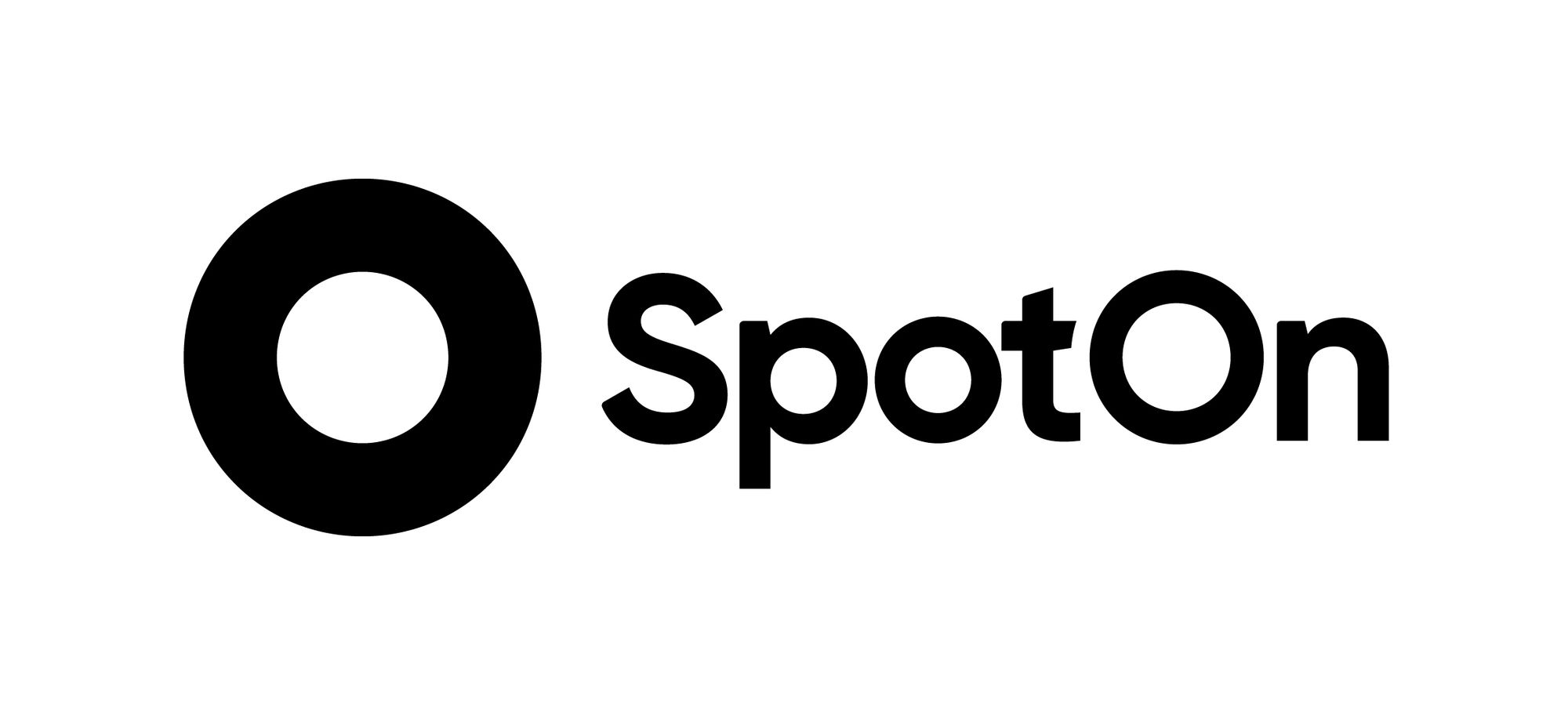 Image of a circular logo in black next to the word, 'SpotOn.'