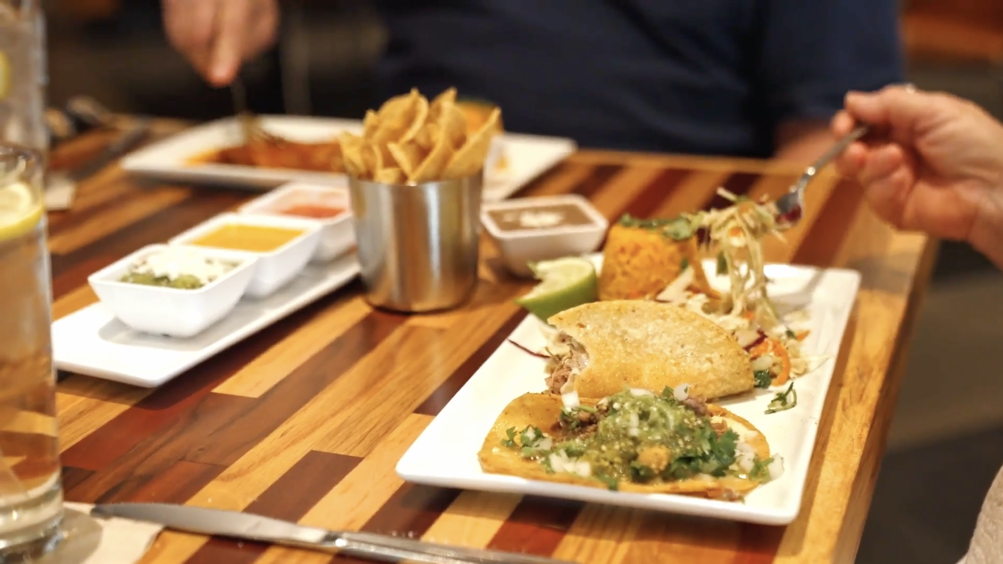 Guests dig in to a well composed plate of Tex Mex cuisine at Mesero's restaurant